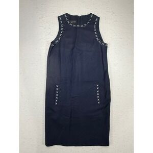 Theo Miles Womens Navy Blue Linen Blend Sleeveless Sheath Dress Size 6